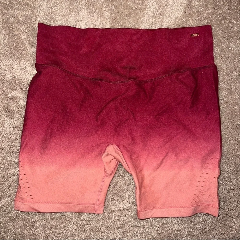 PINK Victoria’s Secret Ombré Perforated Bike Shorts Maroon and Pink Large